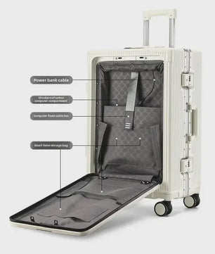 Luxe Rolkoffer met Vooropening, Aluminium Frame & USB-poort - Grote Capaciteit