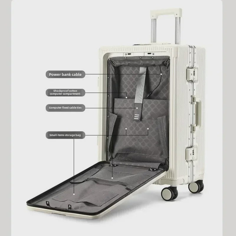 Luxe Rolkoffer met Vooropening, Aluminium Frame & USB-poort - Grote Capaciteit