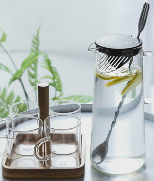 Glazen Karaf met Bamboe Deksel & Filter - 1000ML/1500ML - Voor Water, Sap & Koffie