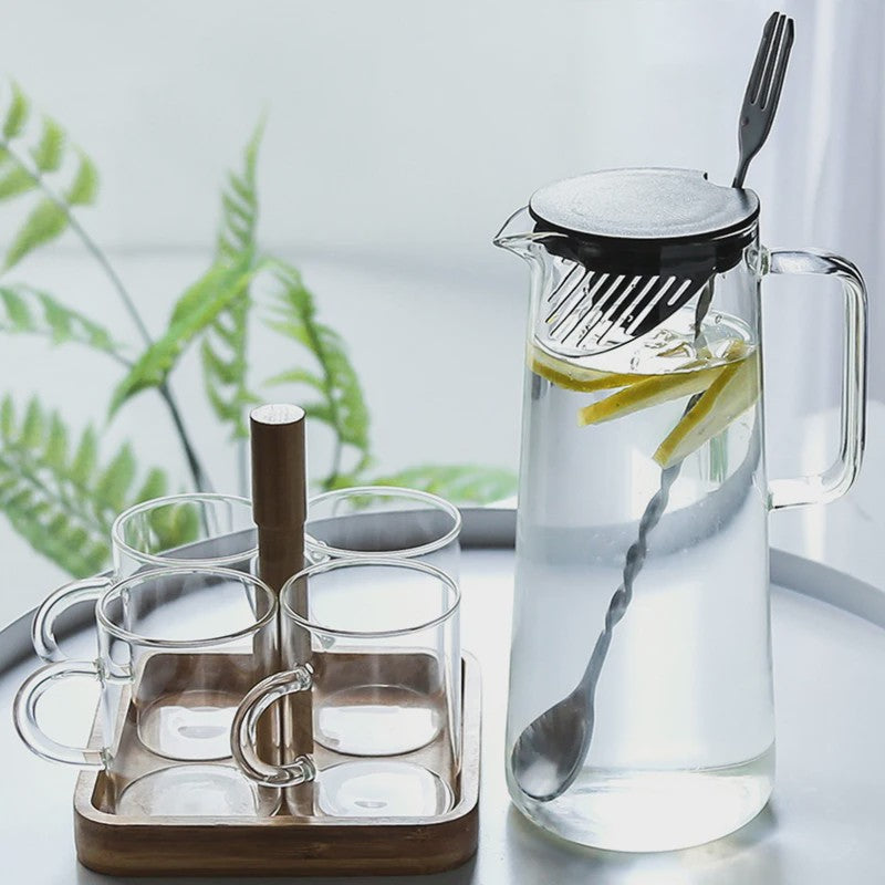 Glazen Karaf met Bamboe Deksel & Filter - 1000ML/1500ML - Voor Water, Sap & Koffie