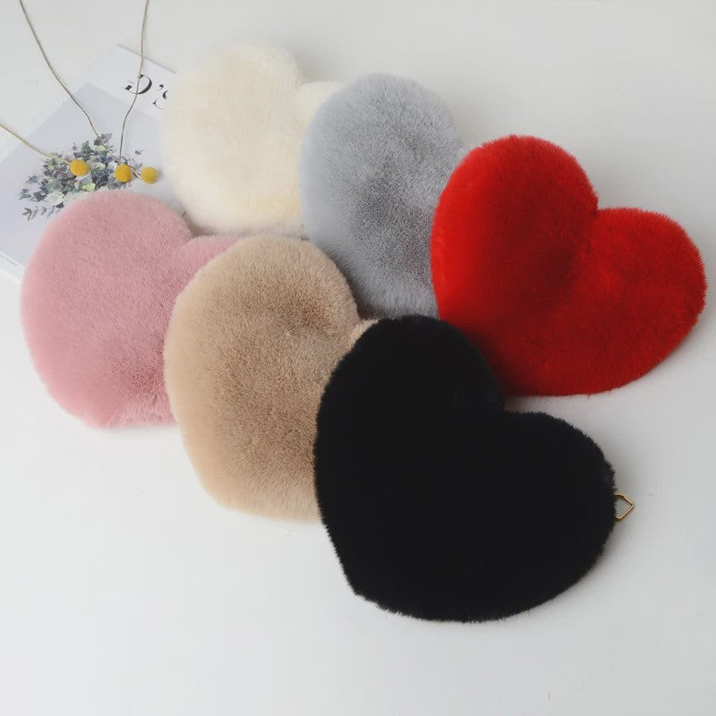 Schattige Hartvormige Pluche Schoudertas met Ketting - Dames Crossbody Tas