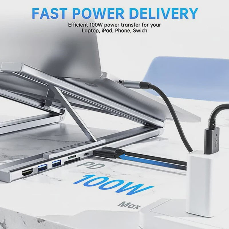 8-in-1 USB-C Laptop Stand & Docking Station - Universele Hub met HDMI & PD