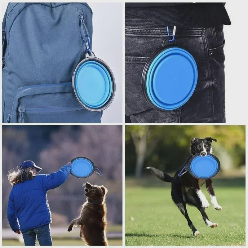Opvouwbare Hondensnoepbak 350ML - Draagbare Siliconen Reisbak voor Honden en Katten met Karabijnhaak
