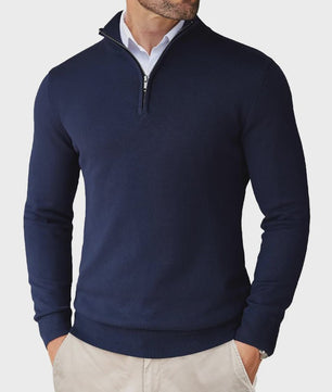 Heren Gebreide Pullover met Ritskraag - Slim Fit Lichtgewicht Casual Sweater