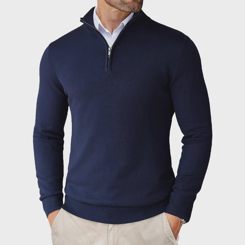 Heren Gebreide Pullover met Ritskraag - Slim Fit Lichtgewicht Casual Sweater