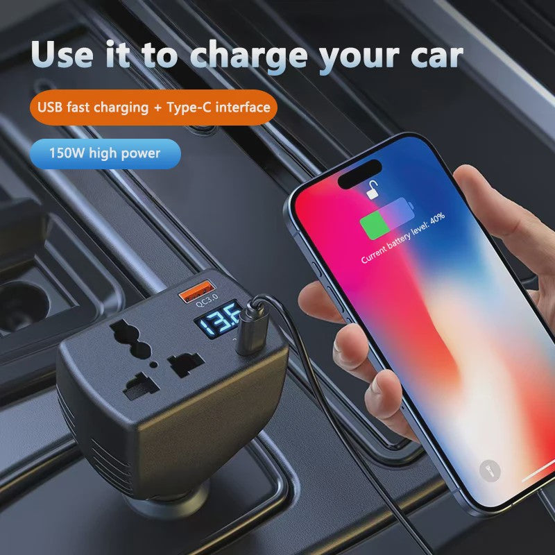 150W Auto Omvormer 12V naar 220V met USB Autolader - Krachtige Spanningsomvormer