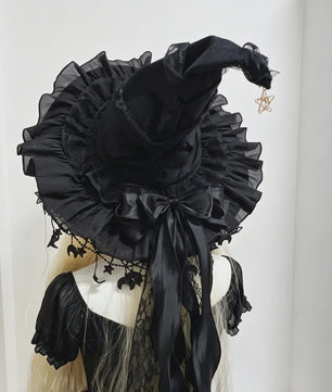 Luxe Heksenhoed van Kant en Fluweel met Maan & Sterren - Perfect voor Halloween & Cosplay