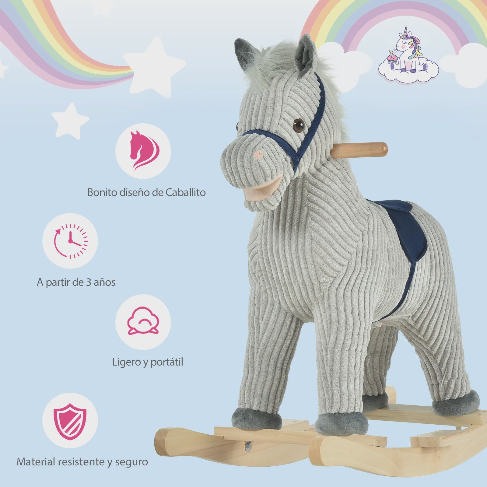 Homcom Children's Rocking Horse for Children +3 Years with Sound 73X35X64Cm Gray