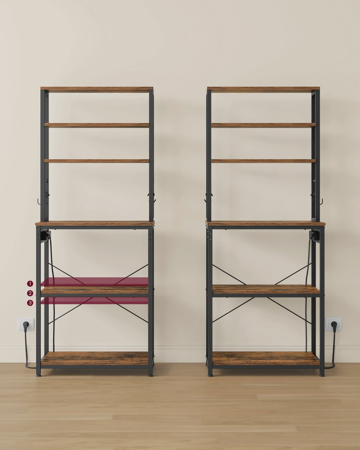 Keukenrek met 6 etages, ingebouwde stopcontacten en USB-poorten - 60x40x169 cm