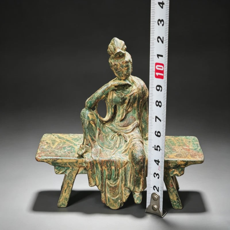 Antieke Guanyin Buddha Zittend op Bankje - Tibetaans Boeddhisme Beeld