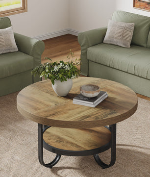 Stijlvolle Ronde Salontafel met 2 Lagen en Opbergplank - 79cm Diameter