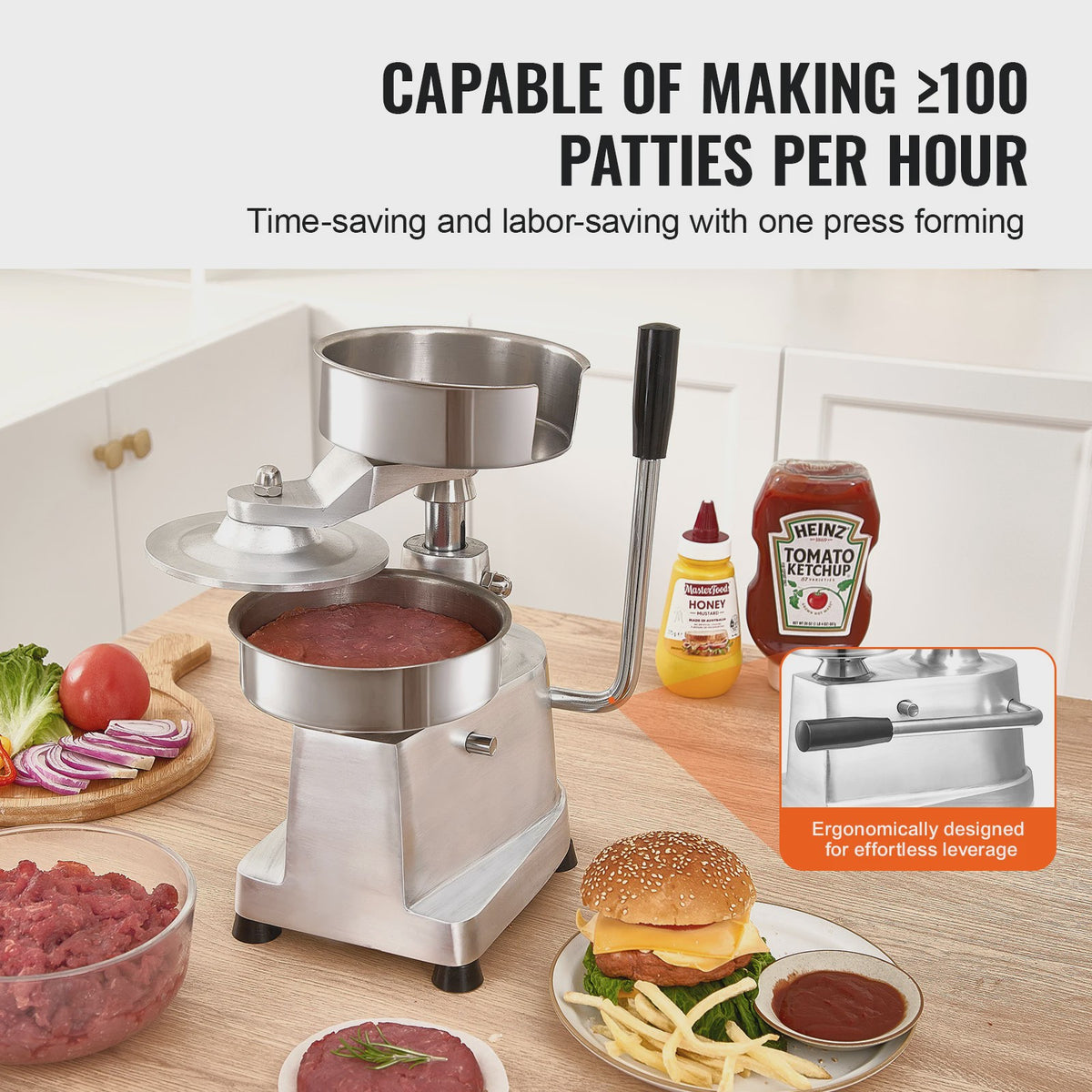 Professionele Burger Patty Maker - 6 Inch Roestvrij Staal - Horeca Kwaliteit