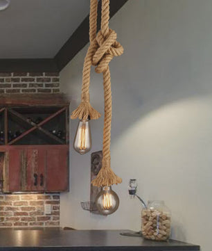 Retro Houten Touw Hanglamp - Vintage Industrieel Design met E27 Fitting