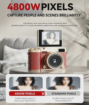 Compacte Digitale Camera met 4K Ultra HD, 16x Zoom & Draaibaar 180° Scherm voor Vlogs