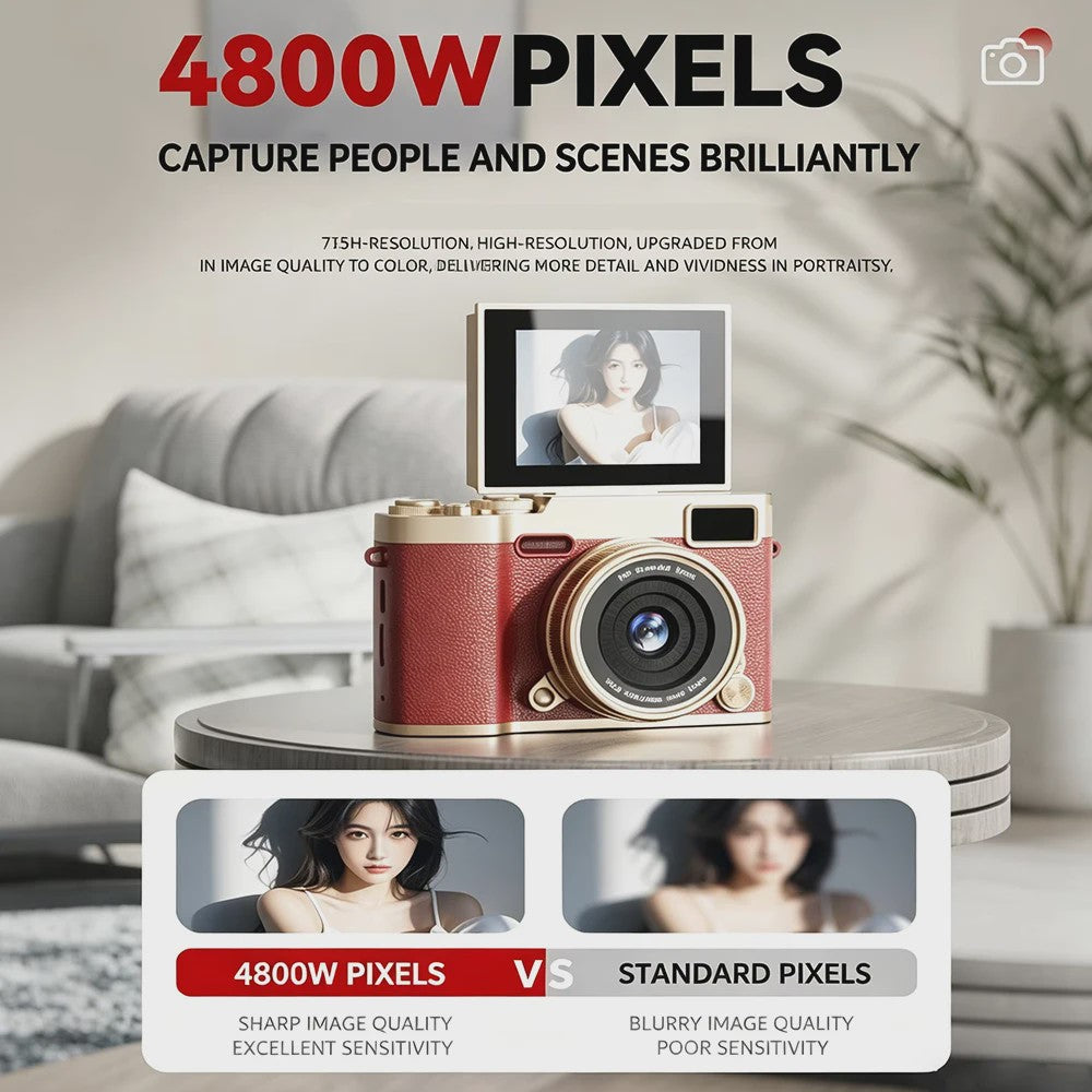 Compacte Digitale Camera met 4K Ultra HD, 16x Zoom & Draaibaar 180° Scherm voor Vlogs