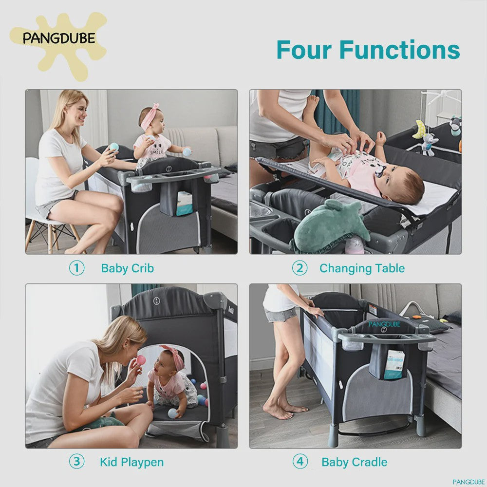 PANGDUBE 4-in-1 Multifunctioneel Babybedje: Wieg, Verschoontafel & Reisbed
