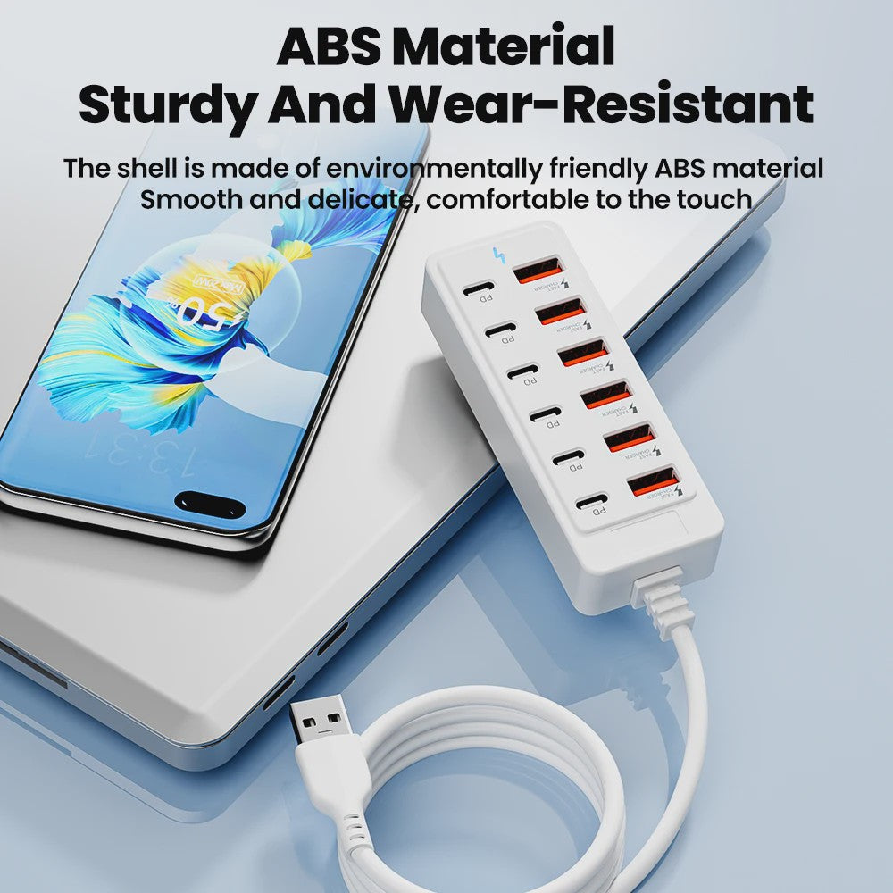 12-in-1 USB Laadstation met 6x USB-C PD en 6x USB-A | Snellader voor Desktop & Wand