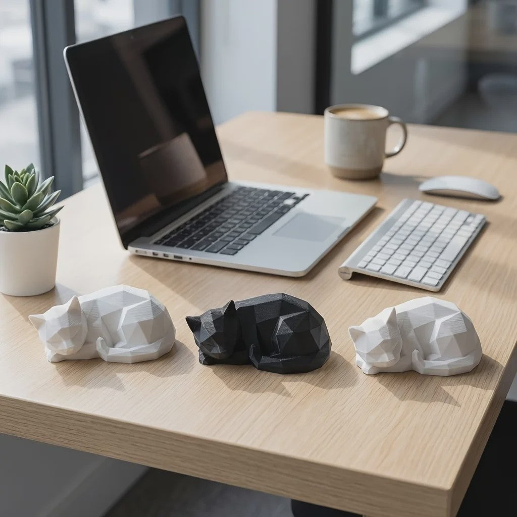 Abstract Geometrisch Slapend Kat Ornament - Modern Minimalistisch Plastic Figuur voor Huis & Kantoor