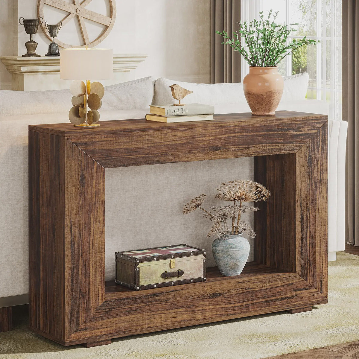 47 Inch Console Tafel met Opbergruimte - Landelijke en Industriële Stijl voor Hal en Woonkamer