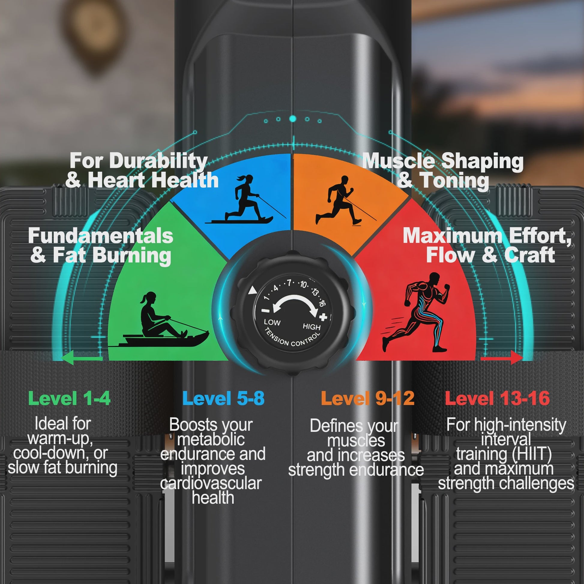 Inklapbare Roeitrainer MettleMatic: 16 Niveaus Magnetische Weerstand & LCD Monitor voor Thuis Cardio