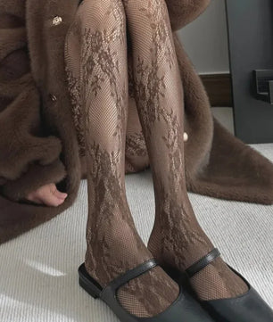 Luxe Kant & Mesh Pantyhose met Bloemendessin - Sexy & Modieus