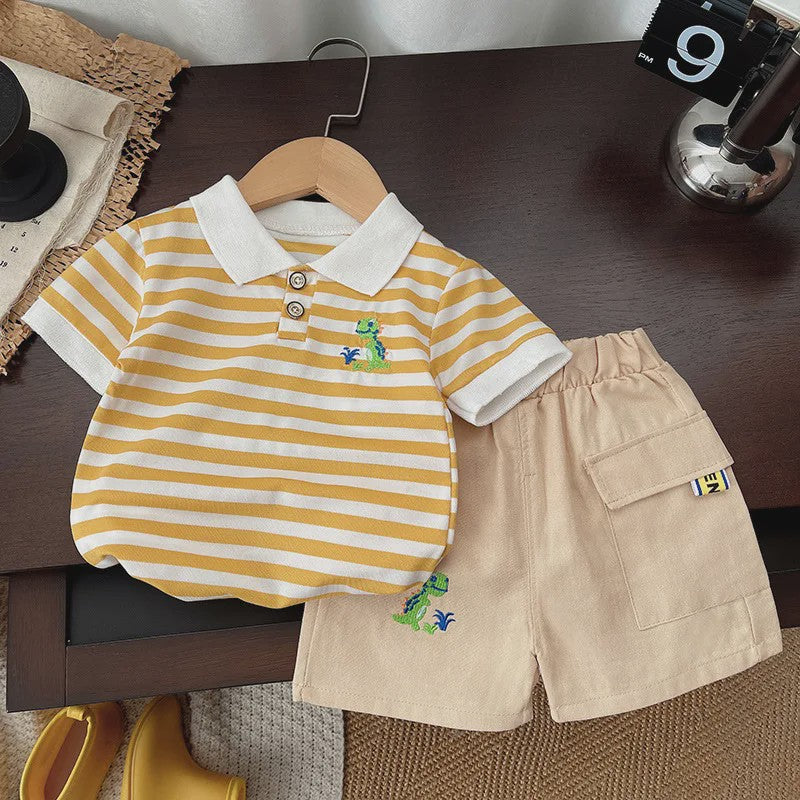 Zomerse Jongens Set: Gestreept Poloshirt & Short - Katoen