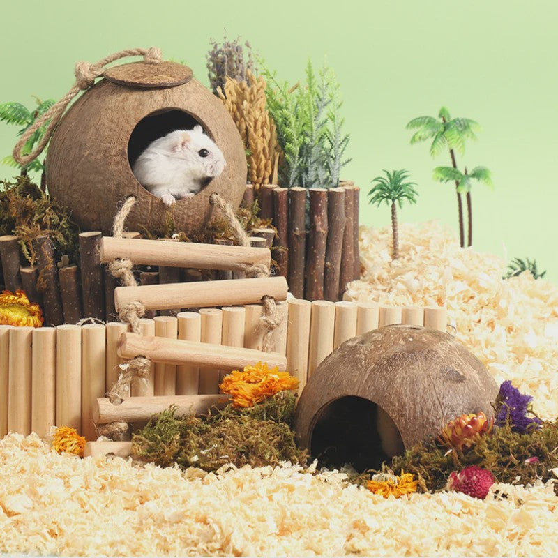 Natuurlijk Kokosnoot Hamsterhuis - Veilige & Bite-resistant Schuilplaats en Speelgoed voor Kleine Huisdieren