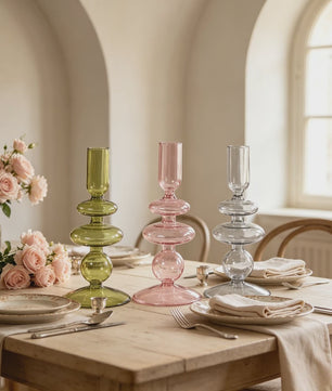 Nordic Glazen Kandelaar met Bubbel Design - Transparant Gekleurd