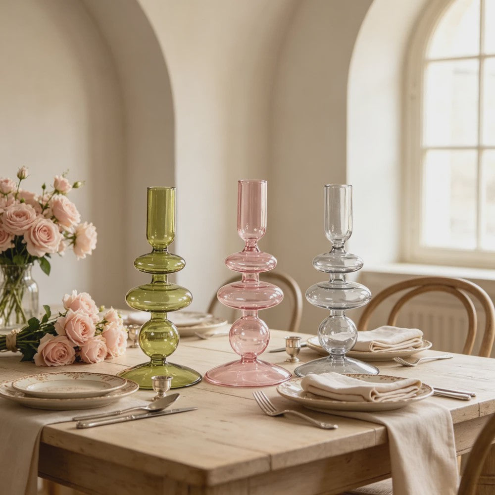 Nordic Glazen Kandelaar met Bubbel Design - Transparant Gekleurd