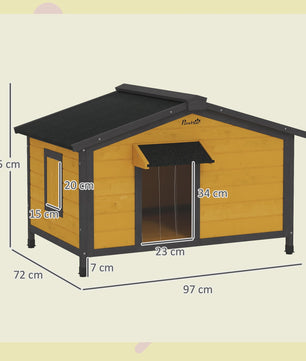 Pawhut Houten Buitenren voor Honden met Bitumen Dak - 97x72x65cm