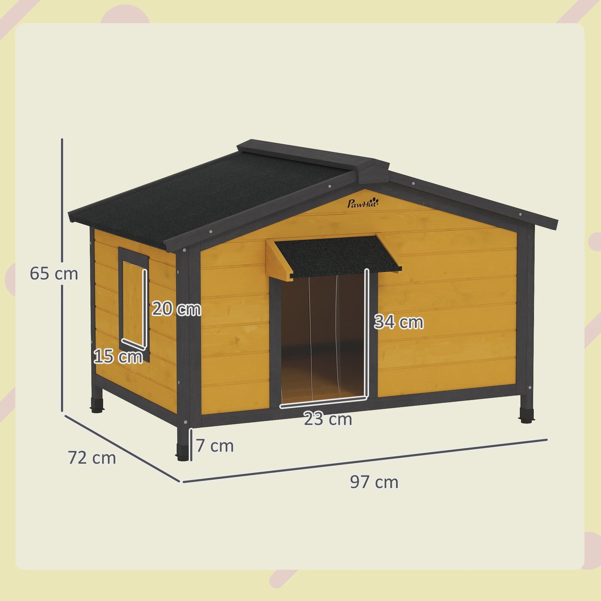 Pawhut Houten Buitenren voor Honden met Bitumen Dak - 97x72x65cm