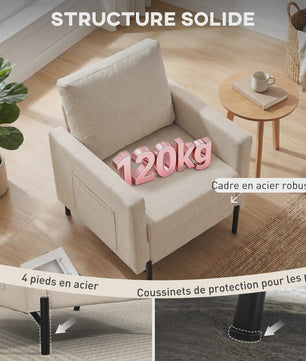 Comfortabele Beige Fauteuil met Armleuningen en Stalen Poten - Stijlvol en Duurzaam