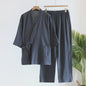 Luxe Katoenen Kimono Pyjama Set Heren - 2 Delig met Lange Broek en Zakken