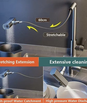 Grijze/Zilveren Uittrekbare Keukenkraan met Flexibele Douchemodus en Warm/Koud Water - Dekmontage