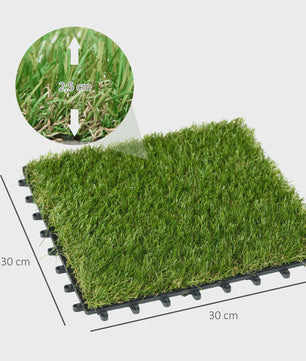 10x Kunstgras Tegels 30x30 cm - 25 mm Grashoogte - Groen