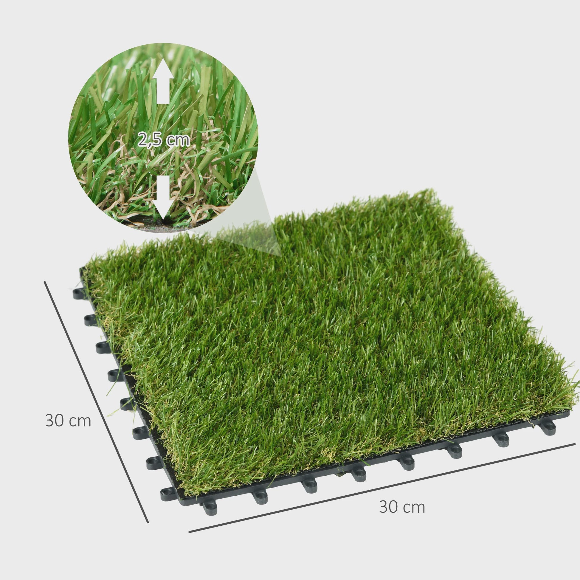 10x Kunstgras Tegels 30x30 cm - 25 mm Grashoogte - Groen