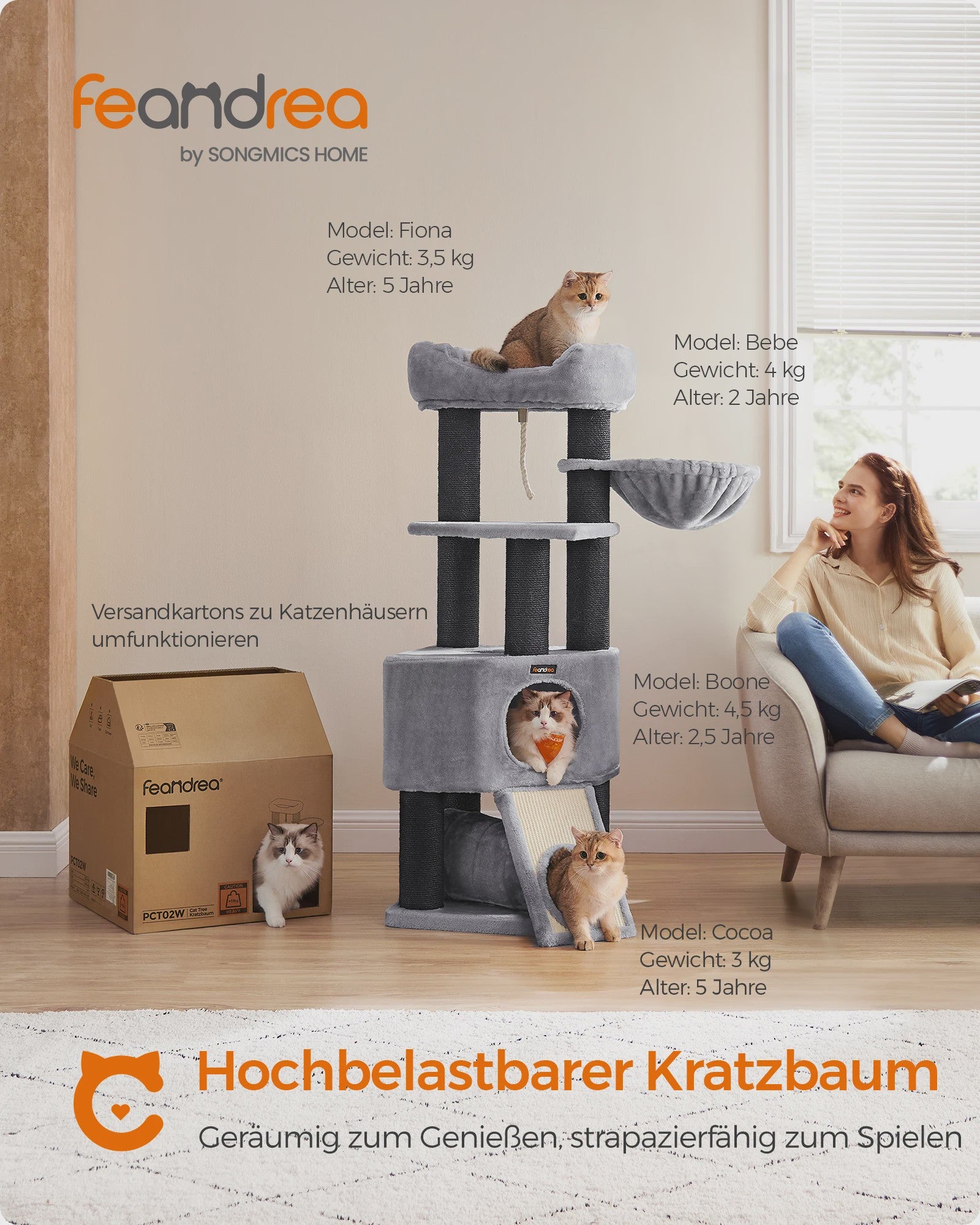 FEANDREA Krabpaal 141cm Hoog - Stabiel, Dikke Kolommen & Kantelbescherming