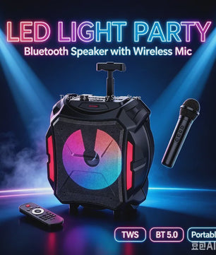 Draagbare Karaoke Bluetooth Speaker met LED, Draadloze Microfoon & Afstandsbediening - Perfect voor Outdoor Feesten