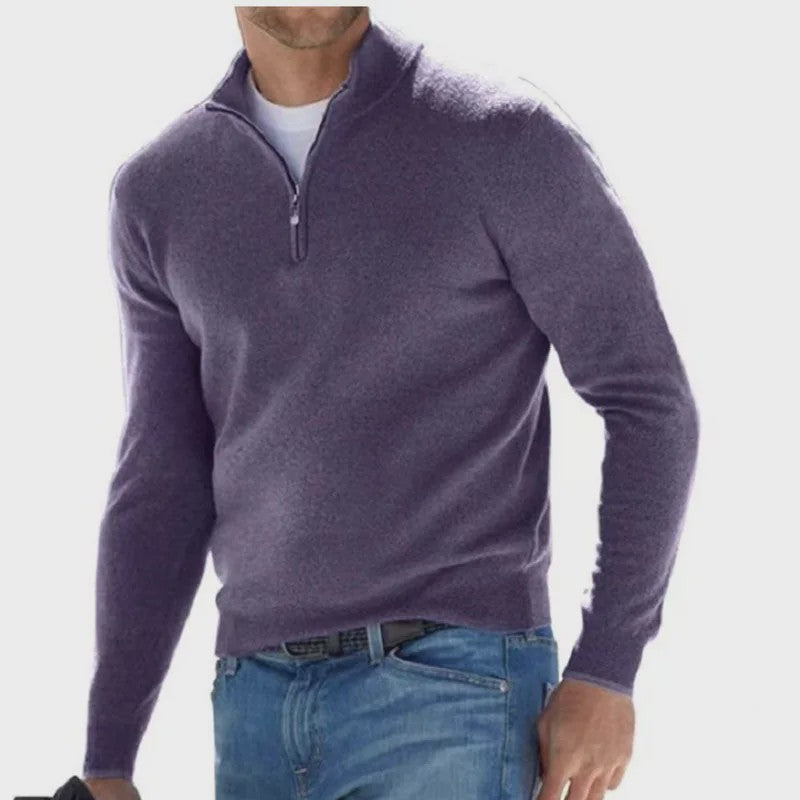 Heren Trui met Halve Rits en V-hals - Lichtgewicht Herfst/Winter Pullover