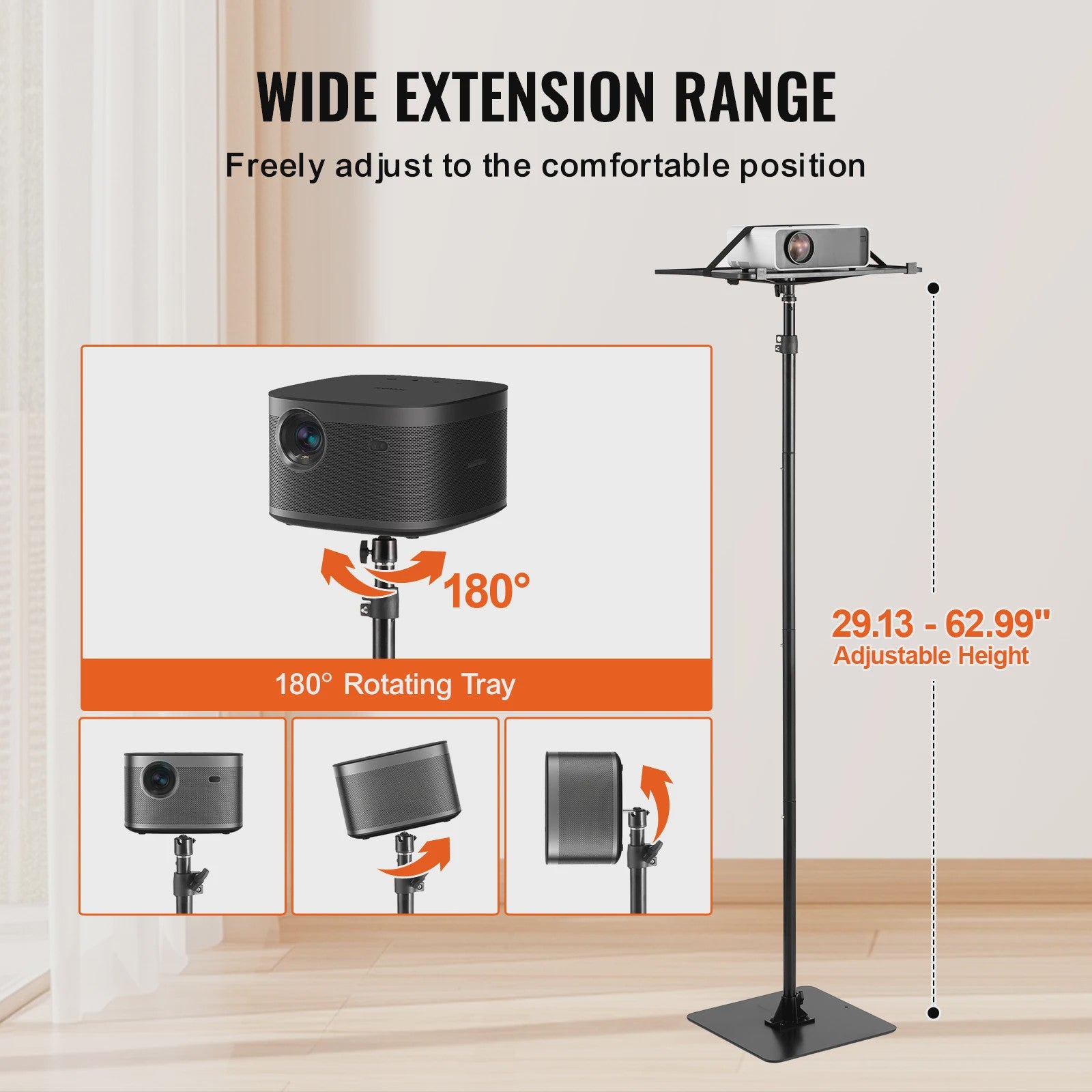 Verstelbare Projector Vloerstandaard met Tray - Ideaal voor Thuis, Kantoor & Studio