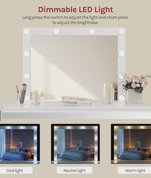 Witte Kaptafel met Spiegel, LED Verlichting en 7 Lades - Inclusief Oplaadpunt
