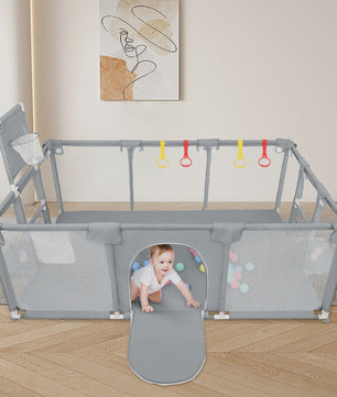 XL Baby Speelpen 180x120cm met Basketbalring, Voetbalframe en 50 Ballen