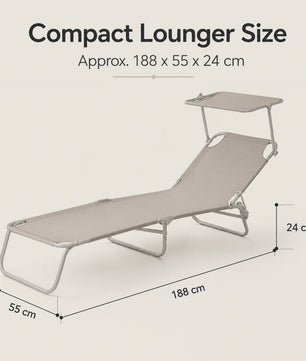 Opvouwbare Loungestoel 188cm met Verstelbare Rugleuning en Zonnekap - Blauw/Zand