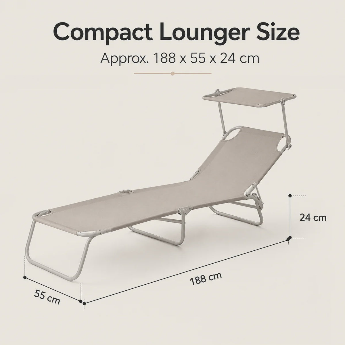 Opvouwbare Loungestoel 188cm met Verstelbare Rugleuning en Zonnekap - Blauw/Zand