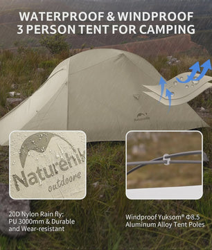 Naturehike Cloud Up PRO 3-Persoons Tent - Ultralicht & Waterdicht voor Outdoor Avonturen