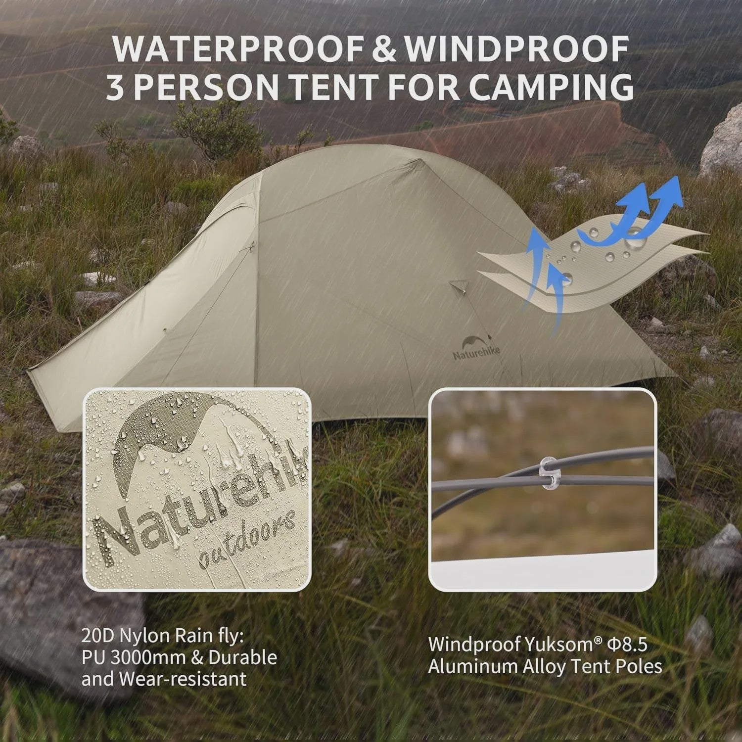 Naturehike Cloud Up PRO 3-Persoons Tent - Ultralicht & Waterdicht voor Outdoor Avonturen