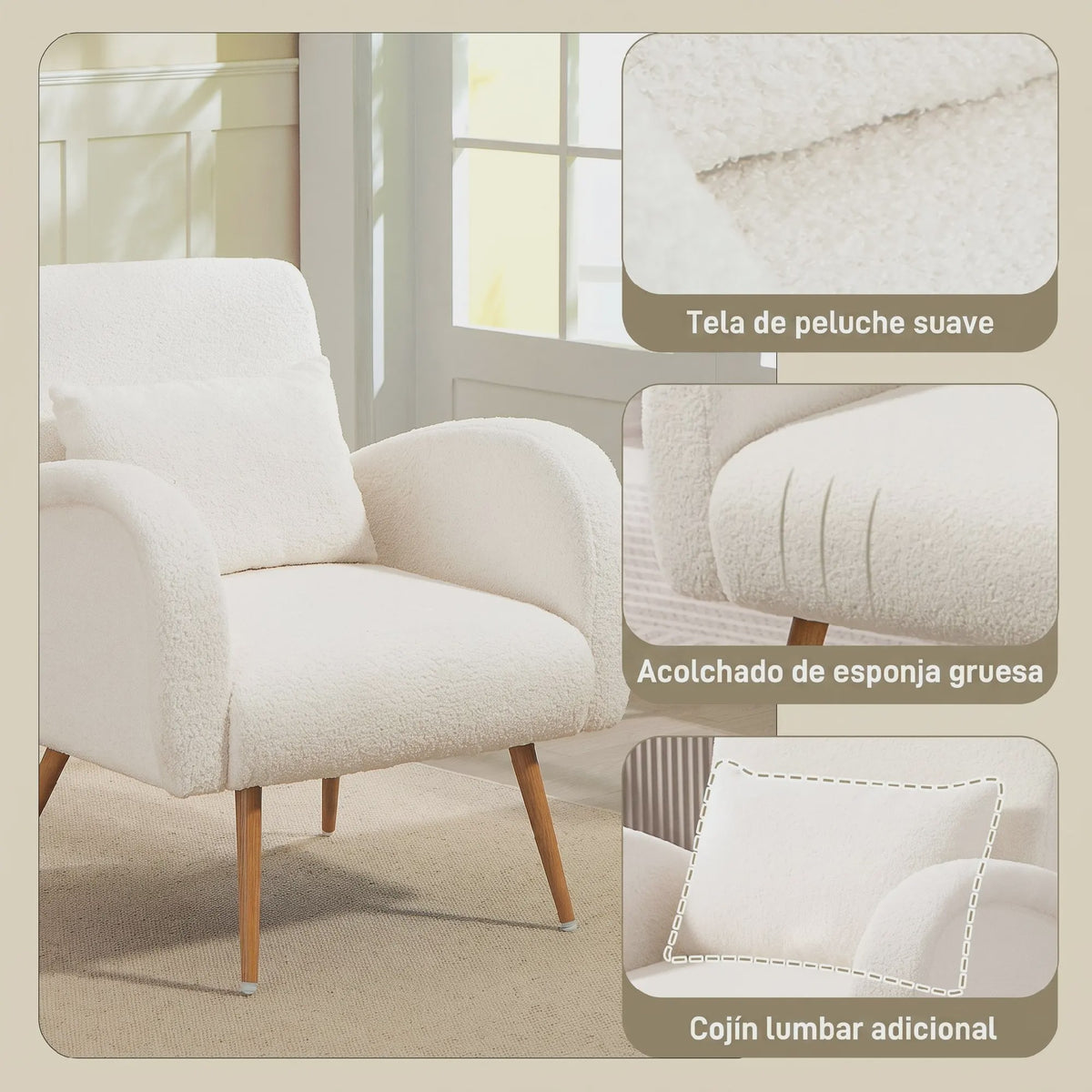 Luxe Teddy Fauteuil met Verwijderbaar Lendekussen - Comfortabel & Stijlvol