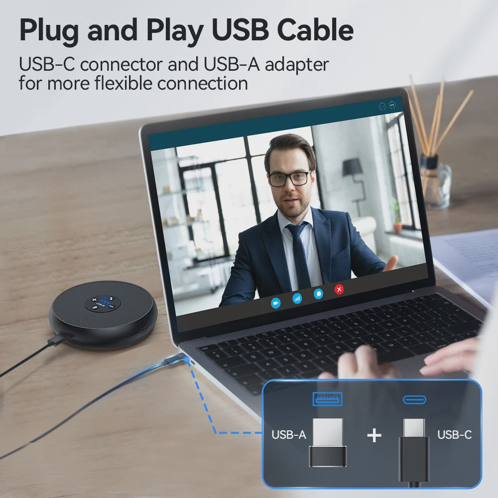 EMEET USB Conferentie Speakerphone met 360° Microfoon voor Online Vergaderingen