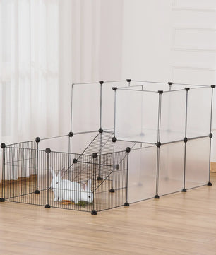 Modulaire Knaagdierenkooi RVS - 27 Delen - Voor Konijnen, Cavia's & Chinchilla's - 140x70x70cm - Transparant