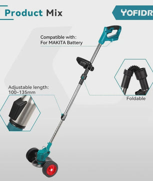 YOFIDRA Accu Grasmaaier & Trimmer - 100-135cm Verstelbaar - Makita 21V Batterij Compatibel